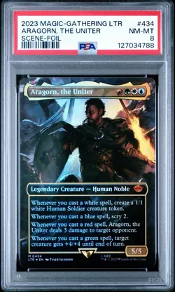 PSA 8 Aragorn The Uniter Borderless Foil Universes Tales Of Middle Earth #208 - Image 1