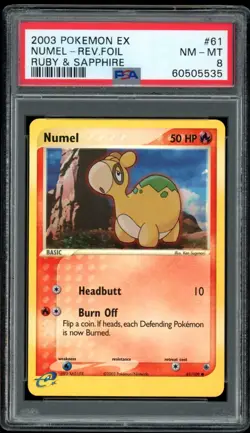 2003 Pokemon Ruby & Sapphire #61 Numel Reverse Holo PSA 8 NM-MT - Image 1
