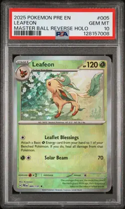2025 POKEMON PRE EN-PRISMATIC EVOLUTIONS MASTER BALL REVERSE HOLO LEAFEON PSA 10 - Image 1
