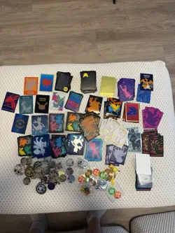 Pokemon TCG Accessories Lot; Card Sleeves, Pins, Stickers, Dice, Coins, Binders - Image 1