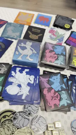 Pokemon TCG Accessories Lot; Card Sleeves, Pins, Stickers, Dice, Coins, Binders - Image 2