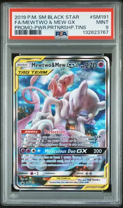 2019 POKEMON SM BLACK STAR PROMO #SM191 FULL ART/MEWTWO & MEW GX PSA 9 - Image 1