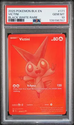 2025 POKEMON BLACK BOLT VICTINI BLACK WHITE RARE 171/086 PSA 10 GEM MINT - Image 1