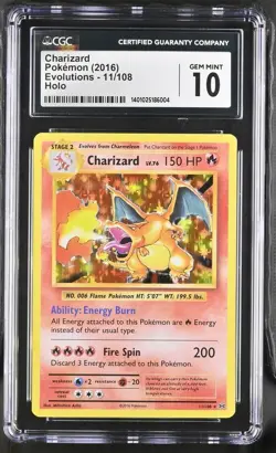 Pokemon CGC 10 Charizard 11/108 Evolutions Holo Rare Gem Mint - Image 1
