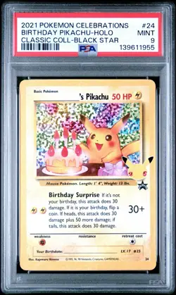 2021 POKEMON CELEBRATIONS CLASSIC COLLECTION BIRTHDAY PIKACHU-HOLO PSA 9 - Image 1