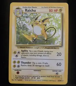 Pokemon TCG Raichu Holo Unlimited Rare Card 14/102 Base Set - Image 1