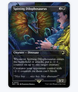 Spitting Dilophosaurus BORDERLESS ART : Jurassic World : Magic MTG NM - Image 1