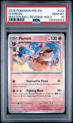 2025 POKEMON PRE EN-PRISMATIC EVOLUTIONS MASTER BALL REVERSE HOLO FLAREON PSA 10 - Image 1
