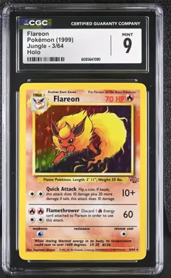 CGC 9 MINT Flareon 1999 Jungle 3/64 Holo Pokemon Card - Image 1