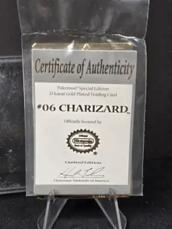1999 Burger King Pokemon Charizard 23K Gold Plated Card #06 w COA - Image 3