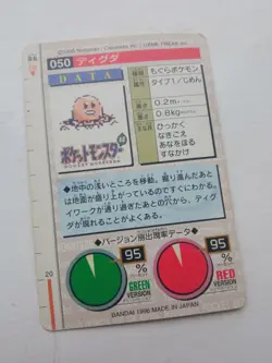 Japanese Pokemon Bandai Carddass Red 1996 No. 050 Diglett Card - Image 2