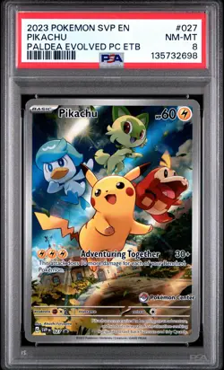 2023 POKEMON PALDEA EVOLVED POKEMON CENTER ETB PROMO SVP #027 PIKACHU PSA 8 - Image 1