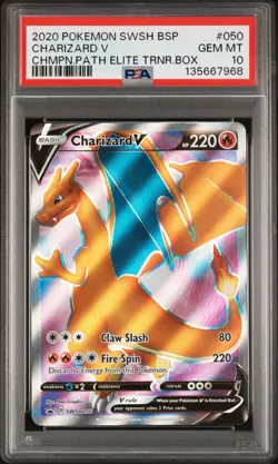 2020 POKEMON SWSH CHAMPION'S PATH ETB PROMO #050 CHARIZARD V PSA 10 - Image 1