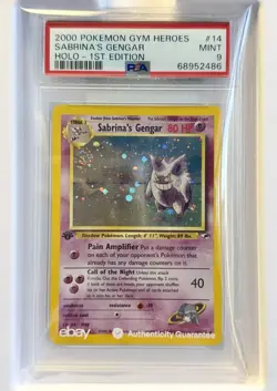 2000 POKEMON GYM HEROES HOLO-1ST ED #14 SABRINA'S GENGAR PSA 9 (SWIRL 🌀) - Image 1