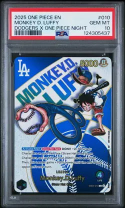 2025 ONE PIECE PROMOS DODGERS X ONE PIECE NIGHT #010 MONKEY D. LUFFY PSA 10 - Image 1