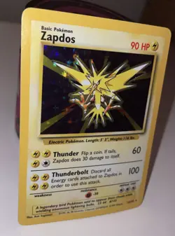 Zapdos 16/102 Holo Unlimited Rare Base Set 1999 WOTC Pokemon TCG Card Vintage LP - Image 2