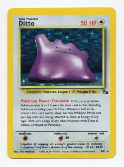 Pokemon TCG Ditto Fossil Holo Unlimited Card 3/62 MP+ - Image 1