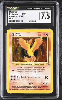 CGC 7.5 Moltres 1999 Fossil 12/62 Holo Pokemon Card - Image 1
