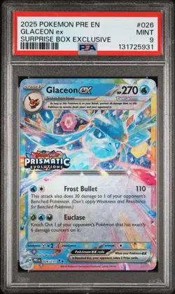 2024 Pokemon Prismatic Evolutions Glaceon Ex Surprise Box Exclusive PSA 9 - Image 1