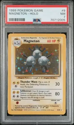 TCG 2000 Pokemon MAGNETON Base Unlimited Game HOLO Foil Card # 9 Graded PSA 7 - Image 1