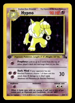 1999 Pokemon Fossil Hypno 8/62 1st Edition Holo Rare UX1687 - Image 1