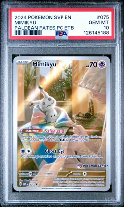 2024 POKEMON PALDEAN FATES POKEMON CENTER ETB PROMO SVP #075 MIMIKYU PSA 10 - Image 1