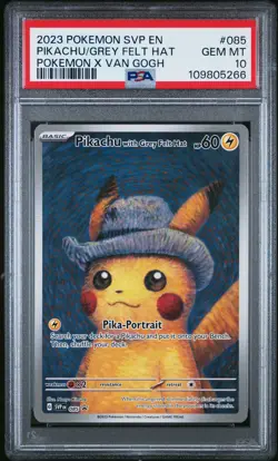 2023 POKEMON SVP EN-SV BLACK STAR PROMO #085 PIKACHU WITH GREY FELT HAT PSA 10 - Image 1