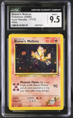 CGC 9.5 MINT+ Blaine's Moltres 2000 Gym Heroes 1/132 Holo SWIRL Pokemon Card - Image 1