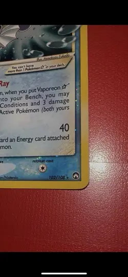 Pokemon Vaporeon Gold Star EX Power Keepers Ultra Rare Holo Card 102/108 🌟 - Image 5