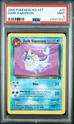 PSA 9 MINT Pokemon TCG Dark Vaporeon 45/82 Team Rocket Regular - Image 1