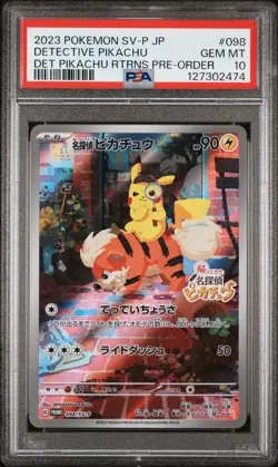 2023 POKEMON JPN SV-P PROMO #098 DETECTIVE PIKACHU PSA 10 - Image 1