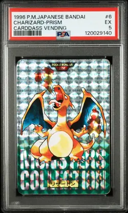 1996 POKEMON JPN BANDAI CARDDASS VENDING #6 CHARIZARD-PRISM PSA 5 - Image 1