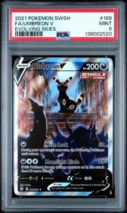 2021 POKEMON SWORD & SHIELD EVOLVING SKIES #189 FULL ART/UMBREON V PSA 9 - Image 1