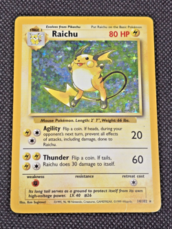 Pokemon TCG Raichu 14/102 Base Set Holo Rare Unlimited 1999 WOTC MP/HP - Image 1