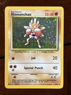 Pokemon Base Set Hitmonchan 7/102 Holo Rare MP - Image 1