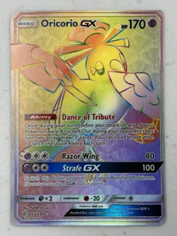 Oricorio GX 255/236 Cosmic Eclipse Rainbow Secret Rare Full Art Pokemon Card NM - Image 1