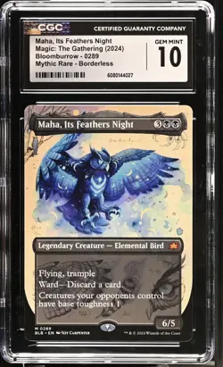 MTG Maha, Its Feathers Night (Borderless) - Bloomburrow - CGC Gem Mint 10 - Image 1