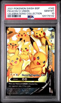 2021 POKEMON SWSH BLACK STAR PROMO CELEBRATIONS COLL #142 PIKACHU V-UNION PSA 10 - Image 1