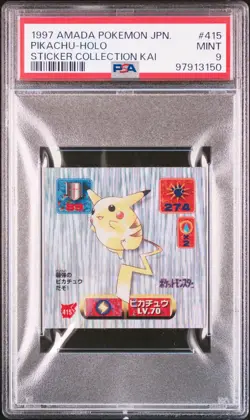 1997 AMADA POKEMON JPN STICKER COLL KAI #415 PIKACHU-HOLO PSA 9 - Image 1