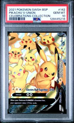 2021 POKEMON SWSH BLACK STAR PROMO CELEBRATIONS COLL #142 PIKACHU V-UNION PSA 10 - Image 1
