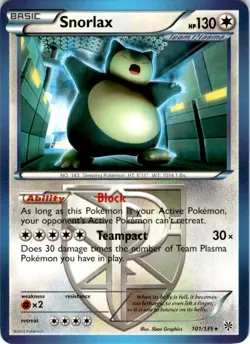 Snorlax (Team Plasma) 101/135 Rare Normal Pokemon Plasma Storm Card TCG - Image 1