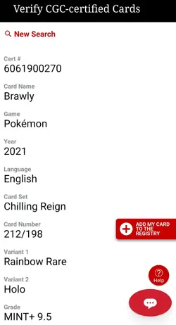 Pokemon TCG Brawly Sword & Shield Chilling Reign Holo Card 212/198 CGC 9.5 - Image 3