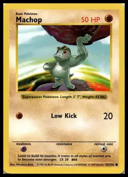Machop 052/102 Base Set (Shadowless) Pokemon Card Vintage WOTC | LP - Image 1