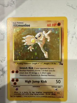 Pokemon TCG Hitmonlee 7/62 Fossil Holo Rare Unlimited Card Vintage - Image 1