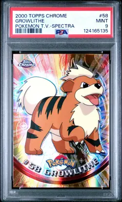 2000 TOPPS CHROME POKEMON T.V. SPECTRA #58 GROWLITHE PSA 9 - Image 1