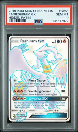 2019 POKEMON SUN & MOON HIDDEN FATES #SV51 FULL ART/RESHIRAM GX PSA 10 - Image 1