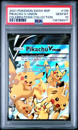 2021 POKEMON SWSH BLACK STAR PROMO CELEBRATIONS COLL #139 PIKACHU V-UNION PSA 10 - Image 1