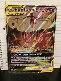 Espeon & Deoxys GX SM240 Pokemon Black Star Promo Jumbo Full Art Holo - Image 1
