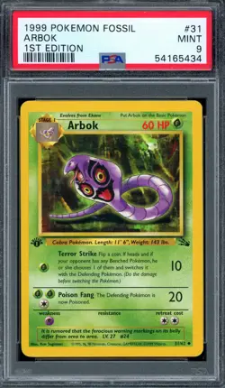 PSA 9 Pokemon 1999 1st Edition Fossil Arbok #31 - Image 1