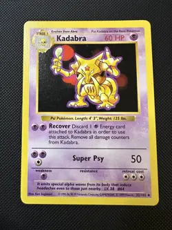 Kadabra 32/102 Base Set Shadowless Pokemon Card LP 🔥 - Image 1